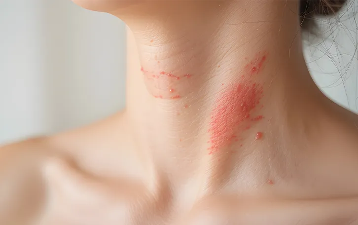 Rötliches Ektzem im Halsbereich