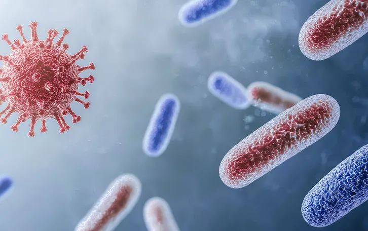 Schemadarstellung von Bakterien und Viren