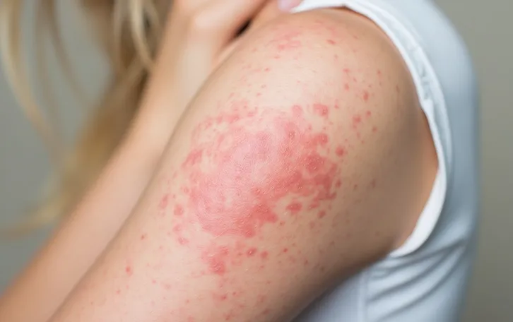 Viele rötliche Punkte im Oberarm-, Schultergelenktbereich, welche teils eine großere Fläche bilden