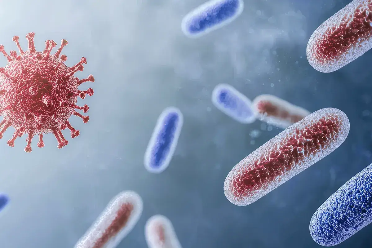 Infektionen Mögliche Ursache für Hautausschlag Schemadarstellung von Bakterien und Viren