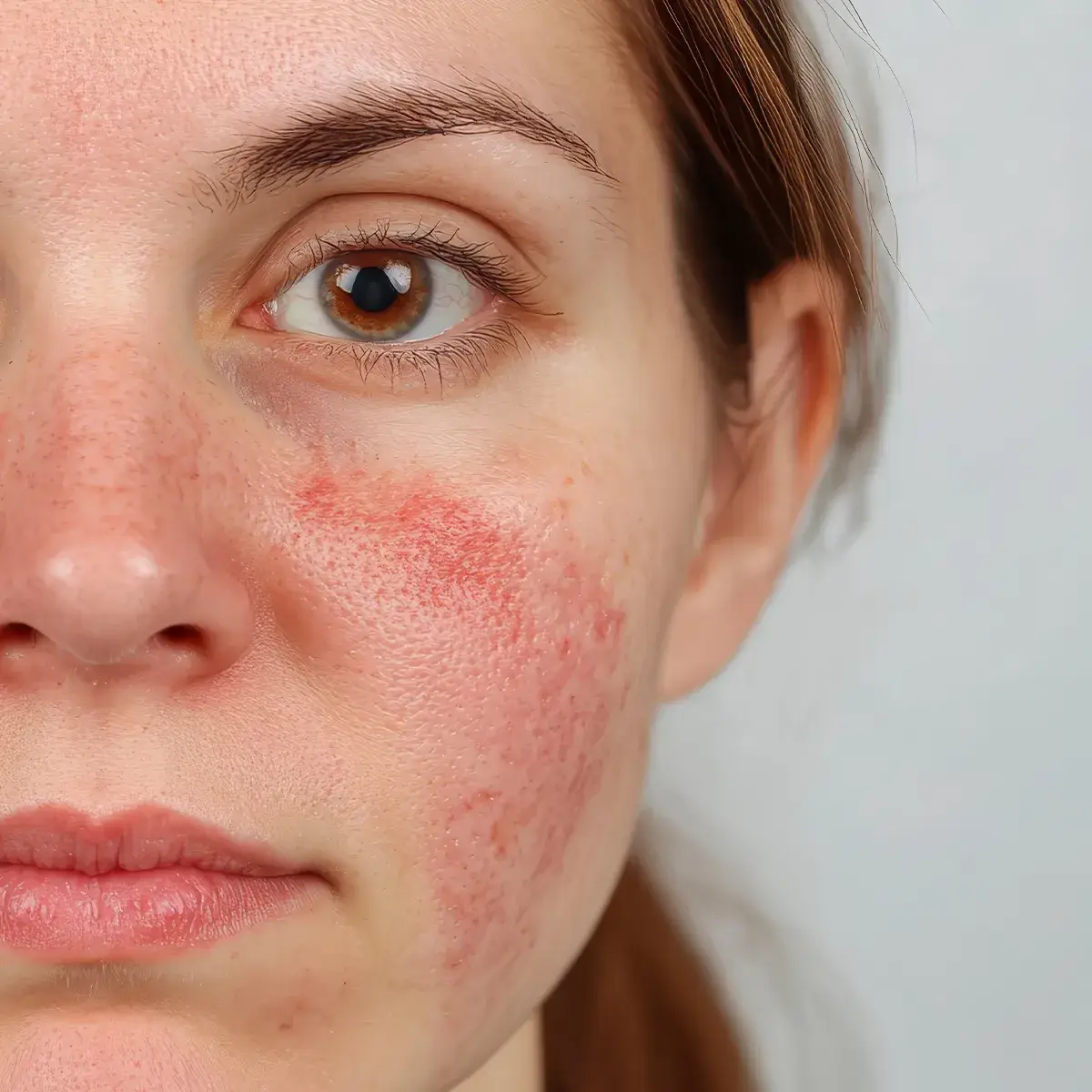 Großflächeige Hautentzündung im Gesicht einer weiblichen Person